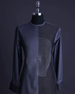 A charcoal and porpoise grey, Mid-Cut with head hologram embroidery detailing African senator kaftan native.