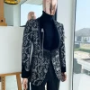 A Charcoal black and silver grey Metallic coarse floral pattern jacquard tuxedo Suit