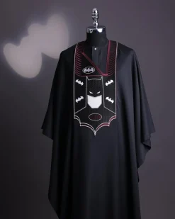 A charcoal black, “Batman VS Gotham” embroidery details agbada