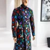 A Charcoal Black “Bikers” leather Jacket with X multicolor painting, double breasted layered trench