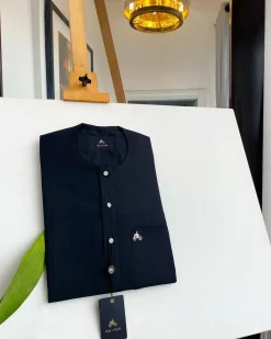 A Charcoal black, clear view silver Swarovski buttons, patch pocket details African traditional senator kaftan native.