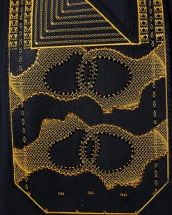 A Charcoal Black, Connected Medulla And Wooven Pattern Embroidery Agbada