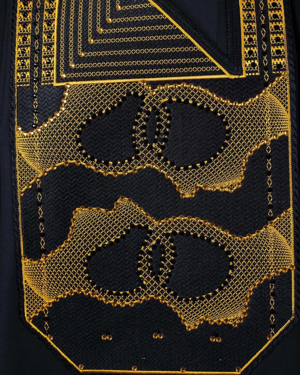 A Charcoal Black, Connected Medulla And Wooven Pattern Embroidery Agbada