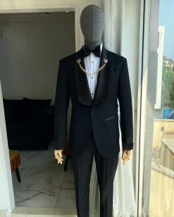 A Charcoal Black Dinner Shawl Lapel Tuxedo Suit