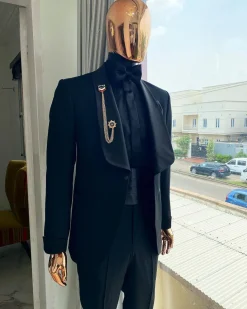 A Charcoal Black Dinner Shawl Lapel Tuxedo Suit