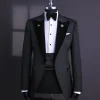 A Charcoal Black Dotted Floral Jacquard Peak Lapel Tuxedo Suit