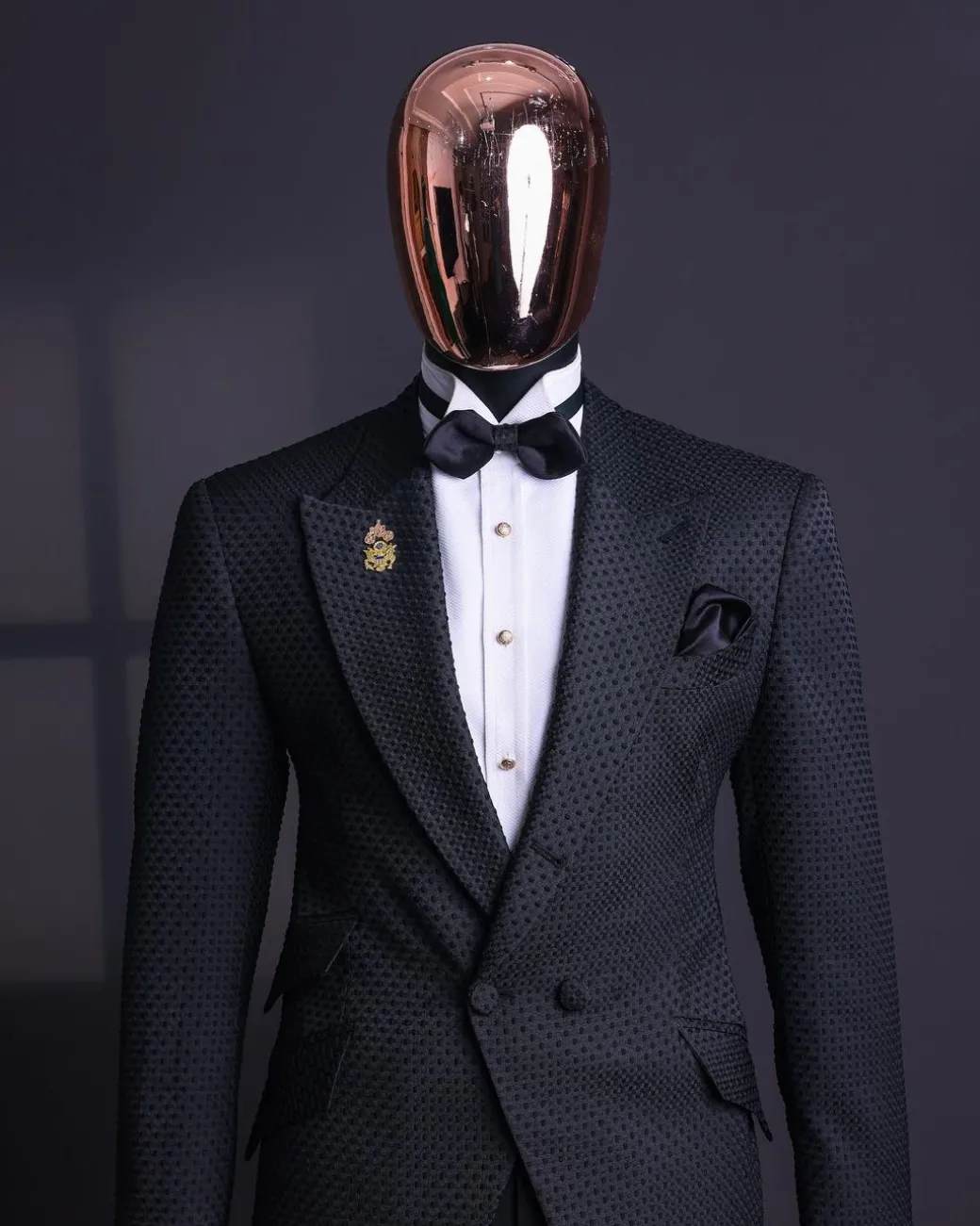 A Charcoal black, dotted jacquard, half-double-breasted suit