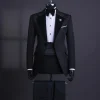 A Charcoal Black, Floral Notch lapel tuxedo suit