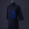 A Charcoal black, Front flap with crystals blue Swarovski buttons, Zeus embroidery, 3/4 sleeve details African senator kaftan native.
