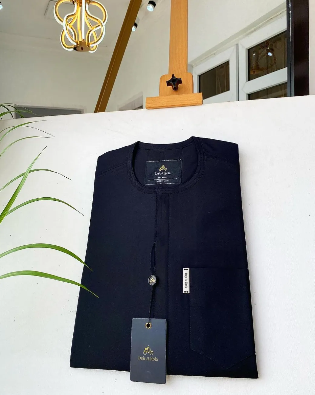 A Charcoal Black front flap Senator kaftan and Sokoto