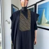 A Charcoal Black, Gold Scritto Pattered (dejiandkola) Embroidery Detailing Agbada