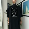 A charcoal black, grommet eyelet on root splash embroidery details agbada