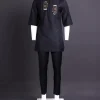 A Charcoal Black Hand Patch Kaftan