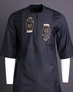 A Charcoal Black Hand Patch Kaftan