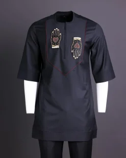 A Charcoal Black Hand Patch Kaftan
