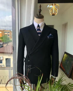A Charcoal Black “Herd Immunity” Wrap Single Button Breasted Suit