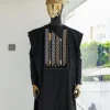 A Charcoal black, inverted arrow and layered square embroidery details agbada