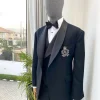 A Charcoal Black Jorgecari Merino Sheep Wool Shawl Lapel Tuxedo Suit