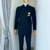 A Charcoal Black Jorgecarli Merino Wool “Clergyman” French Double Breasted Safari Suit