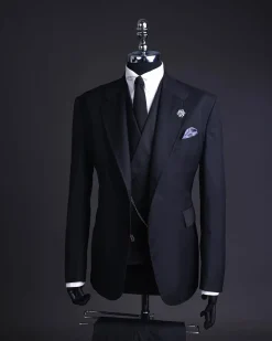 A Charcoal black, knitted, notch lapel suit