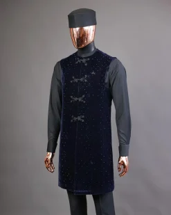A Charcoal black long-sleeve African traditional senator kaftan native