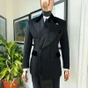 A Charcoal Black “Mandate” rain drop patterned jacquard, triple breasted, dropping sache tuxedo suit
