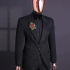 A charcoal black mushroom pattern jacquard, metallic wire patch, notch lapel suit