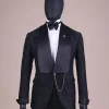 A Charcoal Black, Ocean Element Patterned Shawl Lapel Jacquard Tuxedo Suit