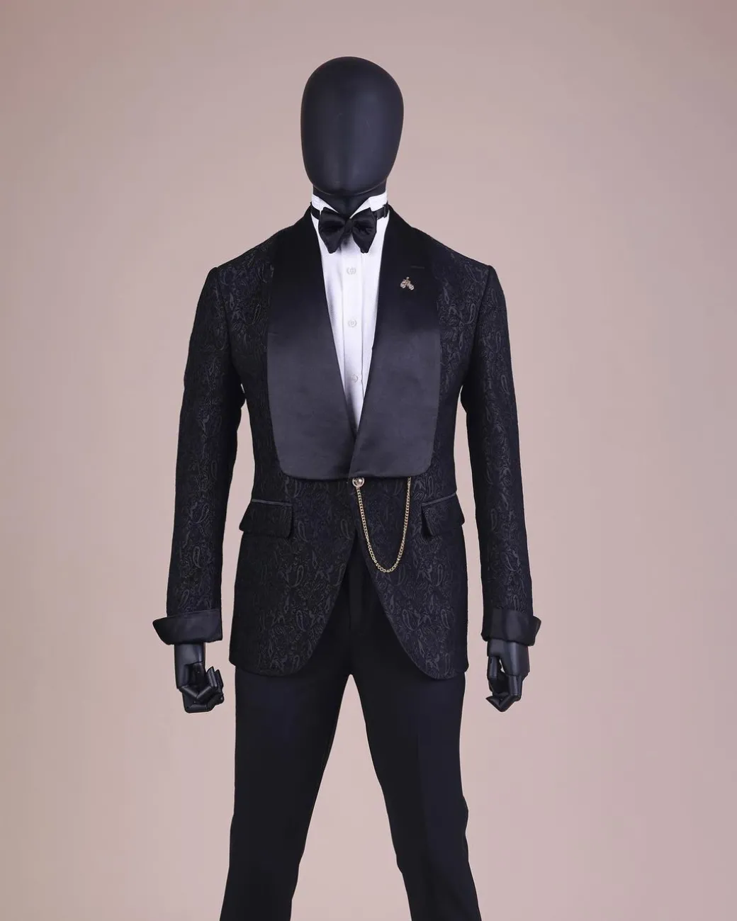 A Charcoal Black, Ocean Element Patterned Shawl Lapel Jacquard Tuxedo Suit