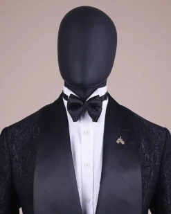 A Charcoal Black, Ocean Element Patterned Shawl Lapel Jacquard Tuxedo Suit