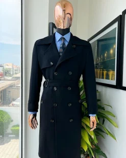 A Charcoal Black, Peak Lapel Jorgecarli Vogue Trench Wool Jacket
