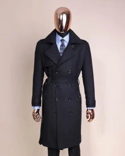 A Charcoal Black, Peak Lapel Jorgecarli Vogue Trench Wool Jacket
