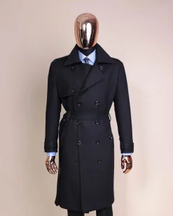 A Charcoal Black, Peak Lapel Jorgecarli Vogue Trench Wool Jacket