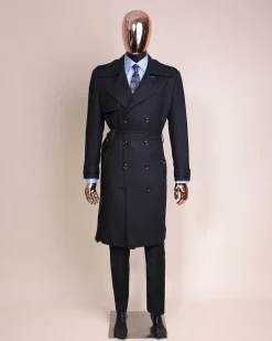 A Charcoal Black, Peak Lapel Jorgecarli Vogue Trench Wool Jacket
