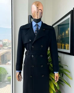 A Charcoal Black, Peak Lapel Jorgecarli Vogue Trench Wool Jacket