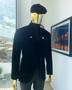 A Charcoal black “peaky blinders” soaked Italian velvet shawl lapel suit