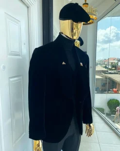 A Charcoal black “peaky blinders” soaked Italian velvet shawl lapel suit