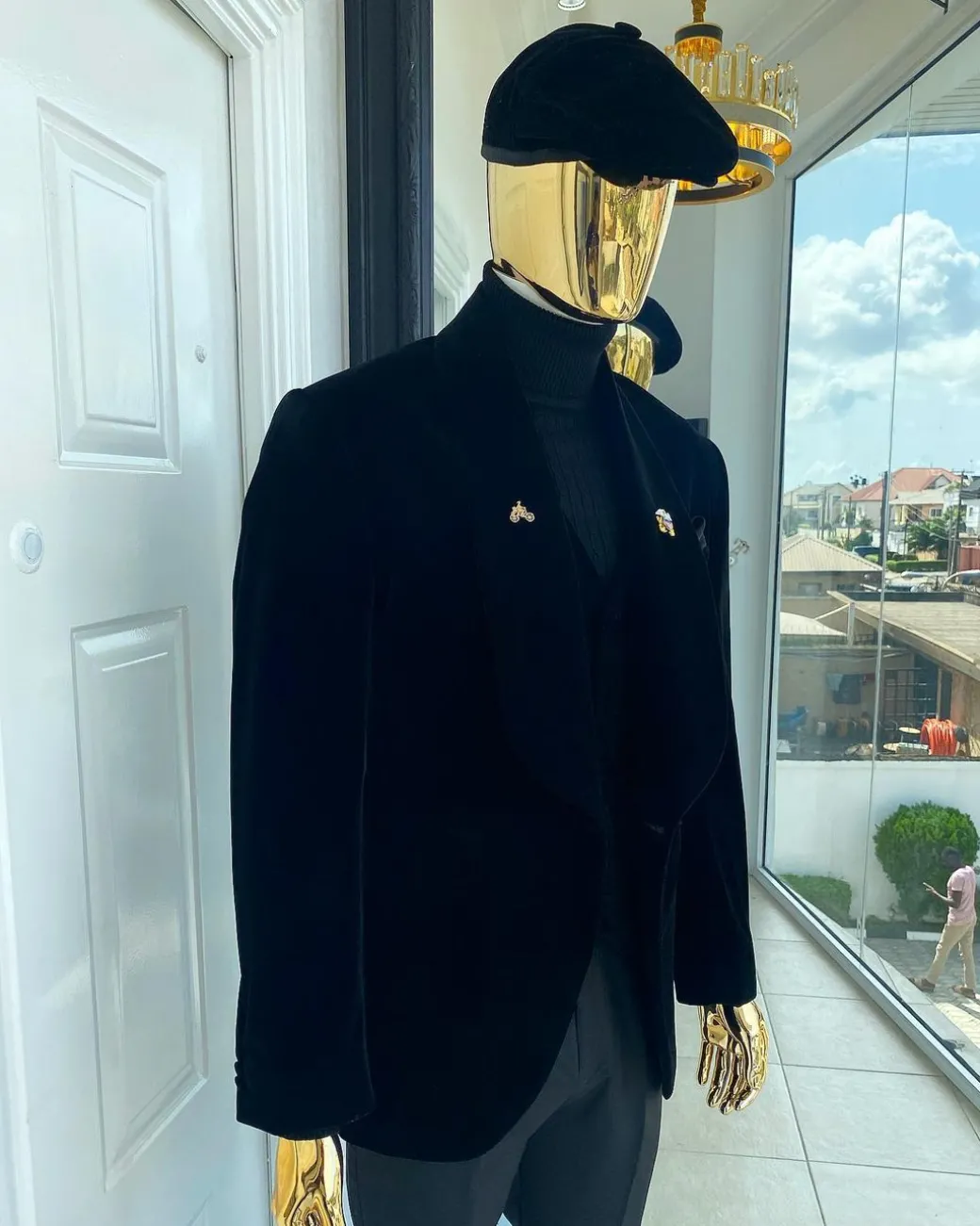 A Charcoal black “peaky blinders” soaked Italian velvet shawl lapel suit