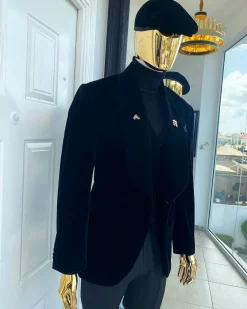 A Charcoal black “peaky blinders” soaked Italian velvet shawl lapel suit