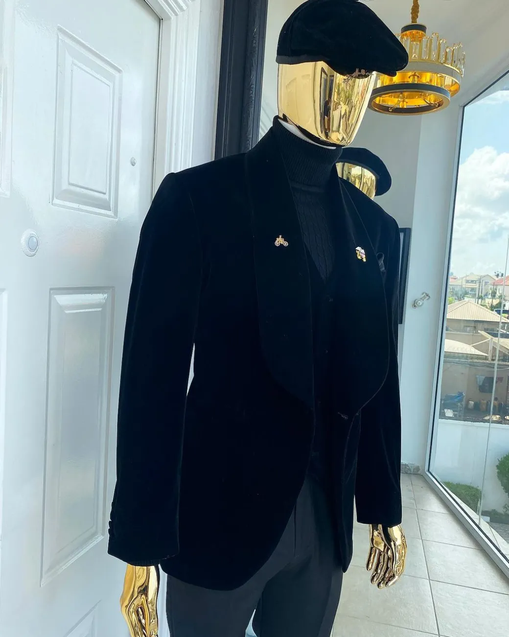 A Charcoal black “peaky blinders” soaked Italian velvet shawl lapel suit