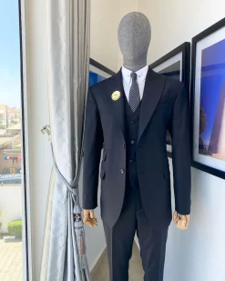 A Charcoal Black Pinstripe “Board Room” Peak Lapel Suit