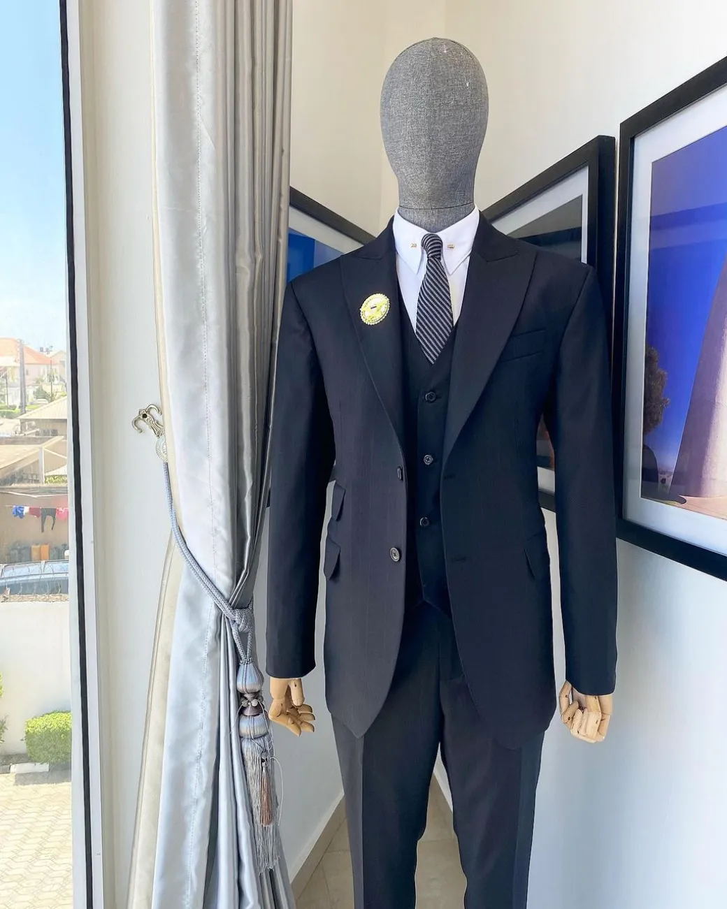 A Charcoal Black Pinstripe “Board Room” Peak Lapel Suit