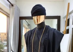 A Charcoal black plain hand knitted Yoruba traditional hat/Fila.
