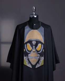 A charcoal black, “Planet Of Apes” embroidery Agbada