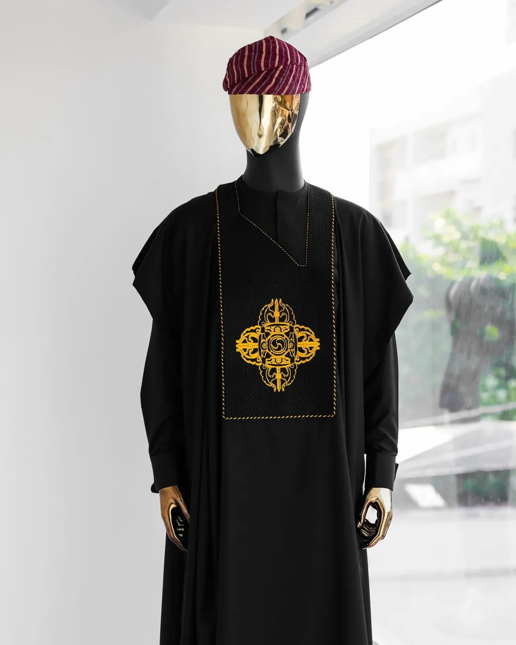 A Charcoal Black, Quadrant Medulla Embroidery Details Agbada