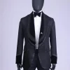 A Charcoal Black “Quad-Shawl” Lapel Tuxedo Jacquard Suit