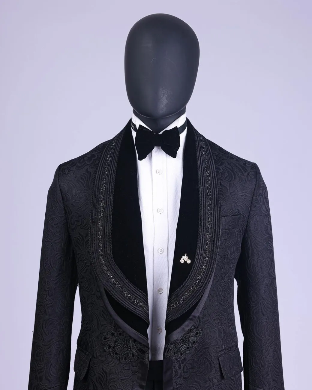 A Charcoal Black “Quad-Shawl” Lapel Tuxedo Jacquard Suit