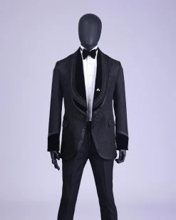 A Charcoal Black “Quad-Shawl” Lapel Tuxedo Jacquard Suit