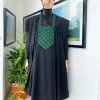 A Charcoal black, redundant flame embroidery detailing Agbada