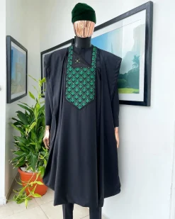 A Charcoal black, redundant flame embroidery detailing Agbada